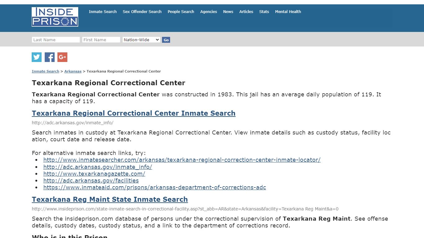 Texarkana Regional Correctional Center - Arkansas - Inmate ...